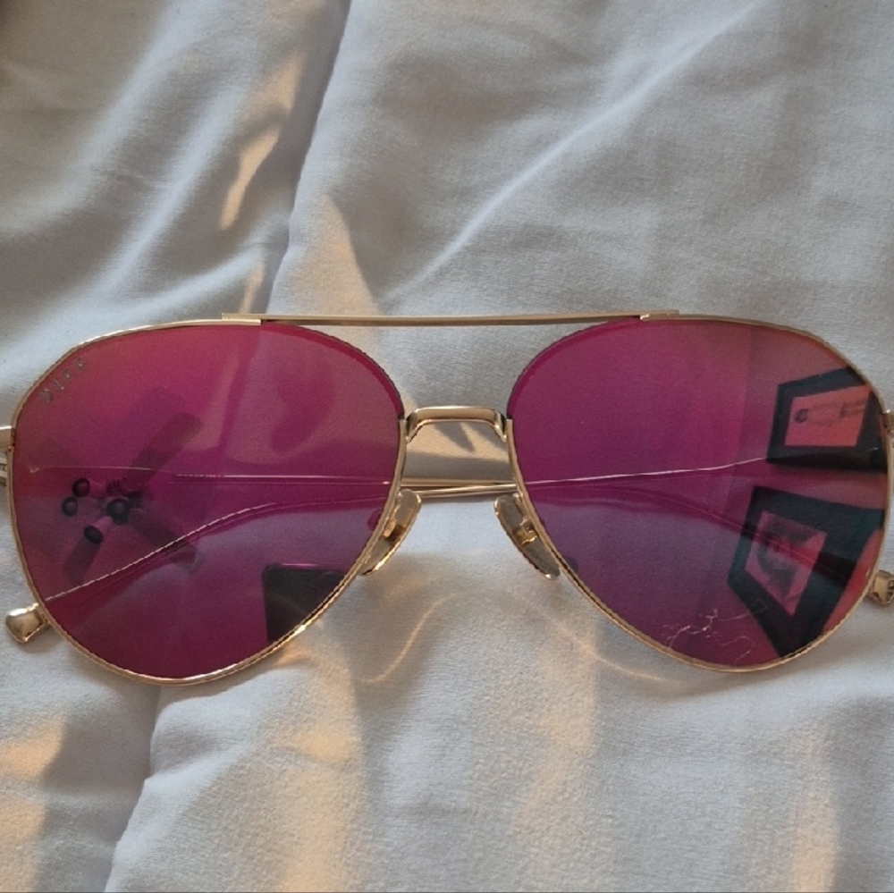 Diff Dash XS Gold Aviator Sunglasses with Pink Mirror Lenses